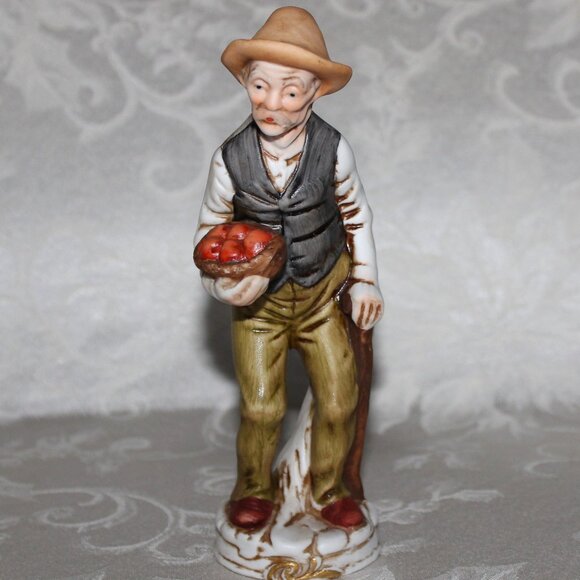Vintage Bisque Figurine Grandpa Carrying Apples - Picture 1 of 12